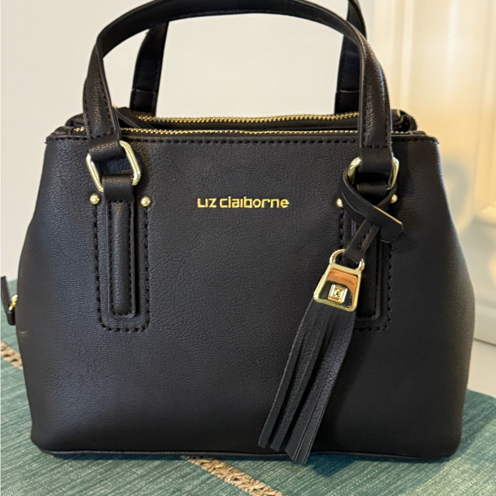 Liz Claiborne Black Satchel with Gold Accents